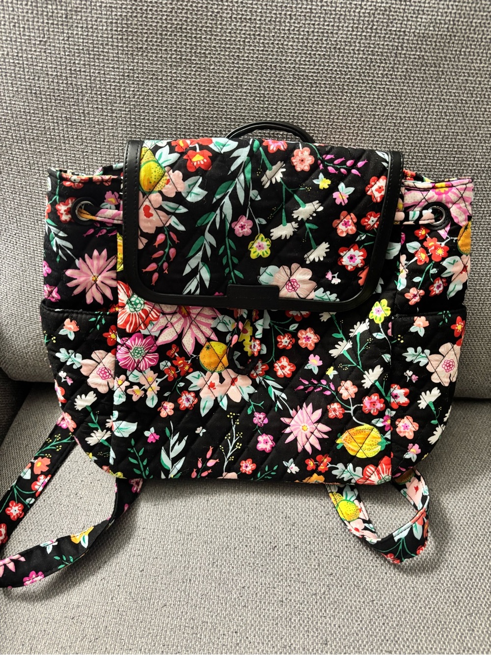Vera Bradley Quilted Floral Backpack Tote in Black